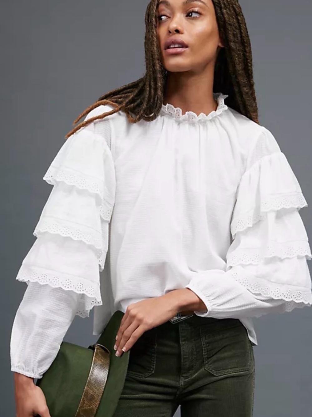 {NWT} Anthropologie Ganriella Ruffled Blouse White 6
